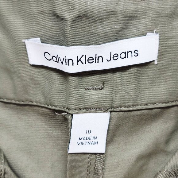 Calvin Klein Womens Wide-Leg Pants Size 10 Green Cotton Blend New With Tags - Picture 3 of 11